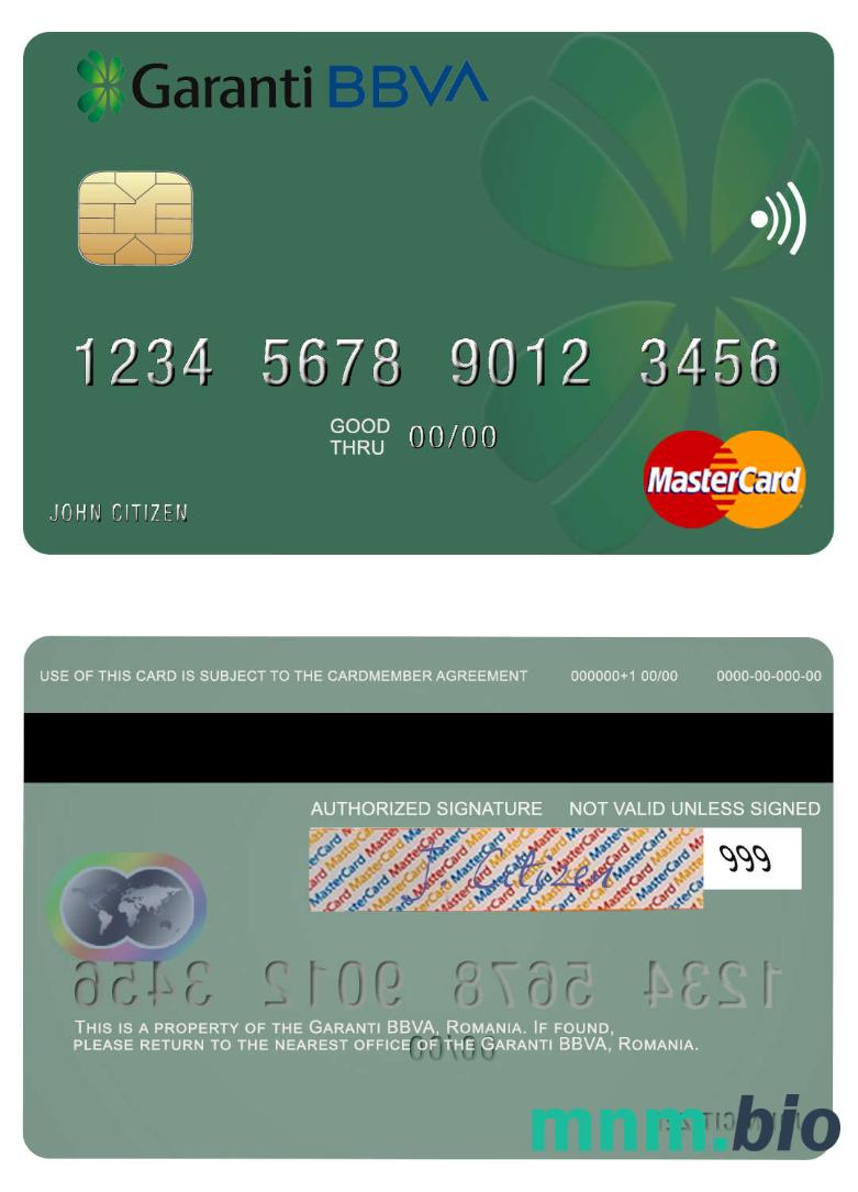 Romania Garanti BBVA przykład karty mastercard w formacie PSD